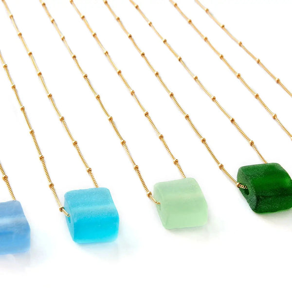 Smartglass Cube Gold Necklace - Antique Clear SMARTGLASS RECYCLED JEWELRY