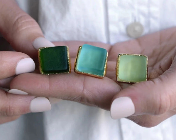 Smartglass Cube Adjustable Gold Ring - Pine SMARTGLASS RECYCLED JEWELRY