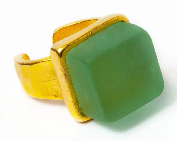 Smartglass Cube Adjustable Gold Ring - Antique Clear SMARTGLASS RECYCLED JEWELRY