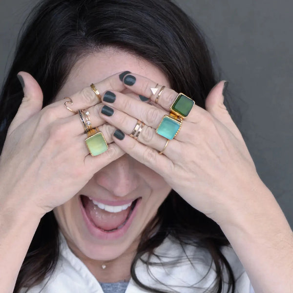 Smartglass Cube Adjustable Gold Ring - Aqua SMARTGLASS RECYCLED JEWELRY