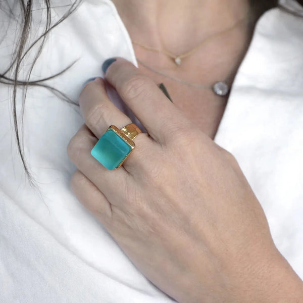 Smartglass Cube Gold Necklace - Aqua SMARTGLASS RECYCLED JEWELRY
