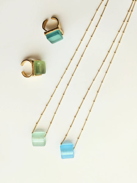 Smartglass Cube Gold Necklace - Antique Clear SMARTGLASS RECYCLED JEWELRY