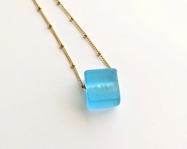 Smartglass Cube Gold Necklace - Aqua SMARTGLASS RECYCLED JEWELRY