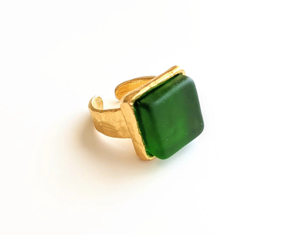 Smartglass Cube Gold Ring - Pine SMARTGLASS RECYCLED JEWELRY