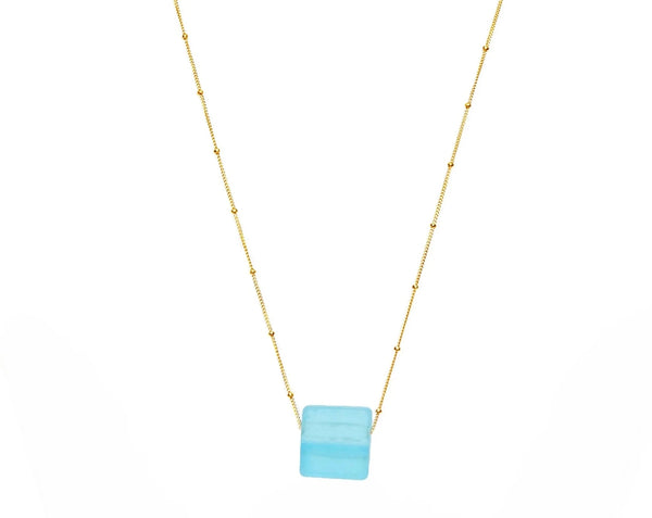 Smartglass Cube Gold Necklace - Aqua SMARTGLASS RECYCLED JEWELRY