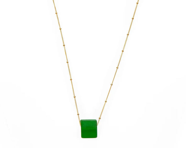 Smartglass Cube Gold Necklace - Pine Green SMARTGLASS RECYCLED JEWELRY
