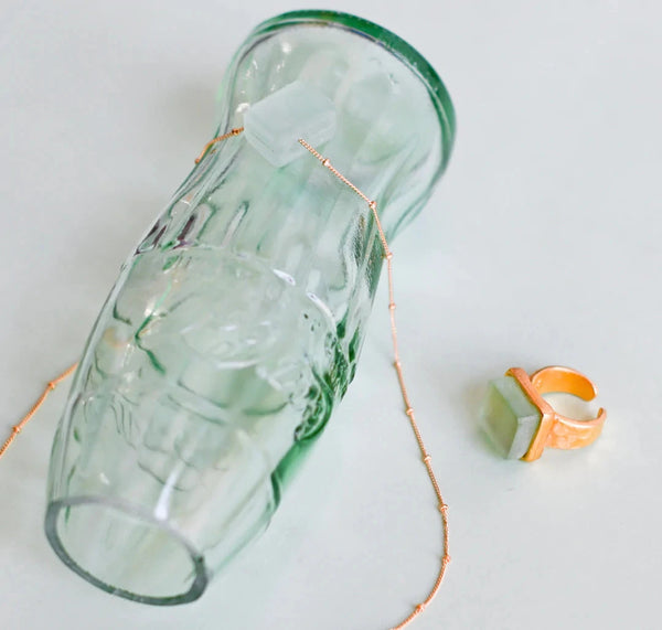 Smartglass Cube Gold Necklace - Antique Clear SMARTGLASS RECYCLED JEWELRY