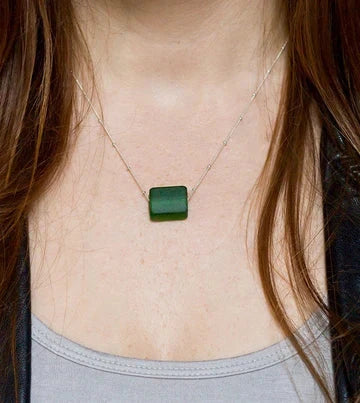 Smartglass Cube Gold Necklace - Pine Green SMARTGLASS RECYCLED JEWELRY