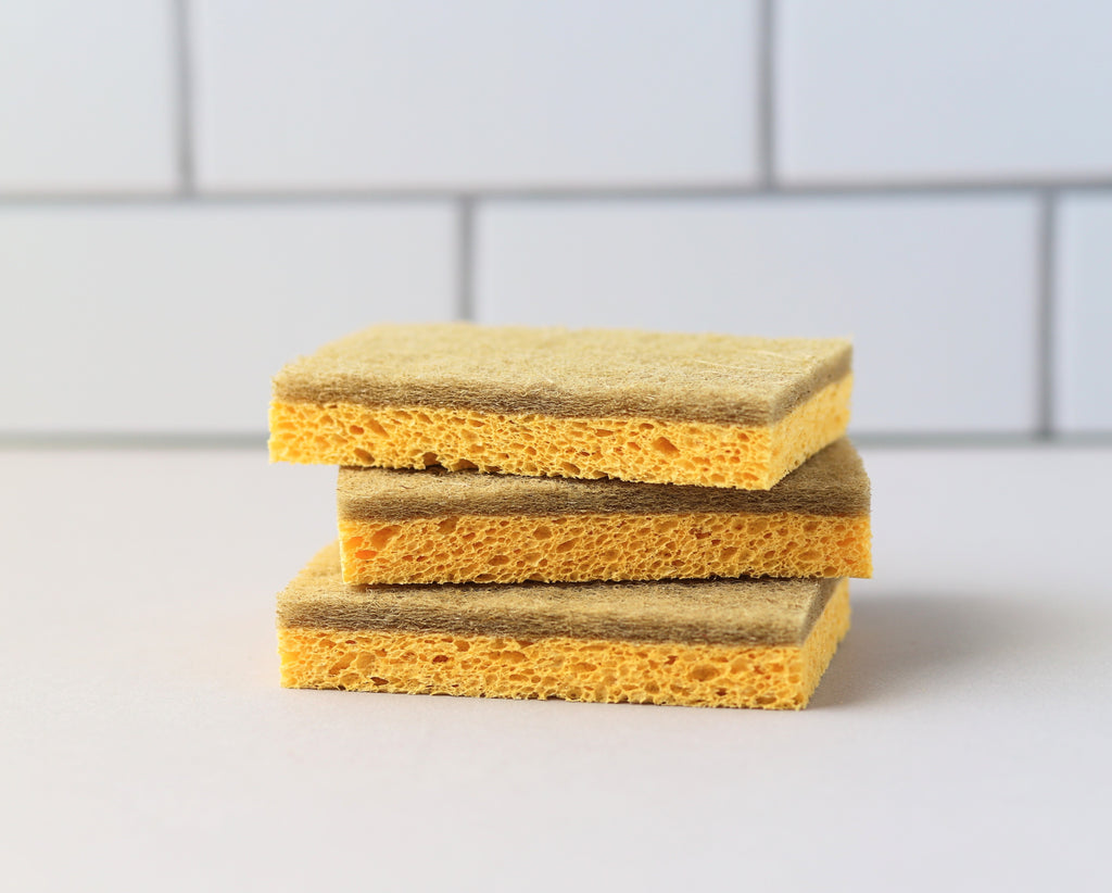 Yellow Kitchen Sponge On White Background. Dish Sponge Background
