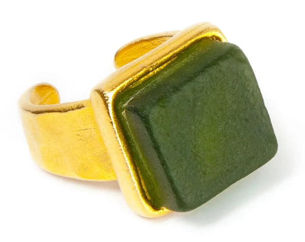 Smartglass Cube Adjustable Gold Ring - Pine SMARTGLASS RECYCLED JEWELRY