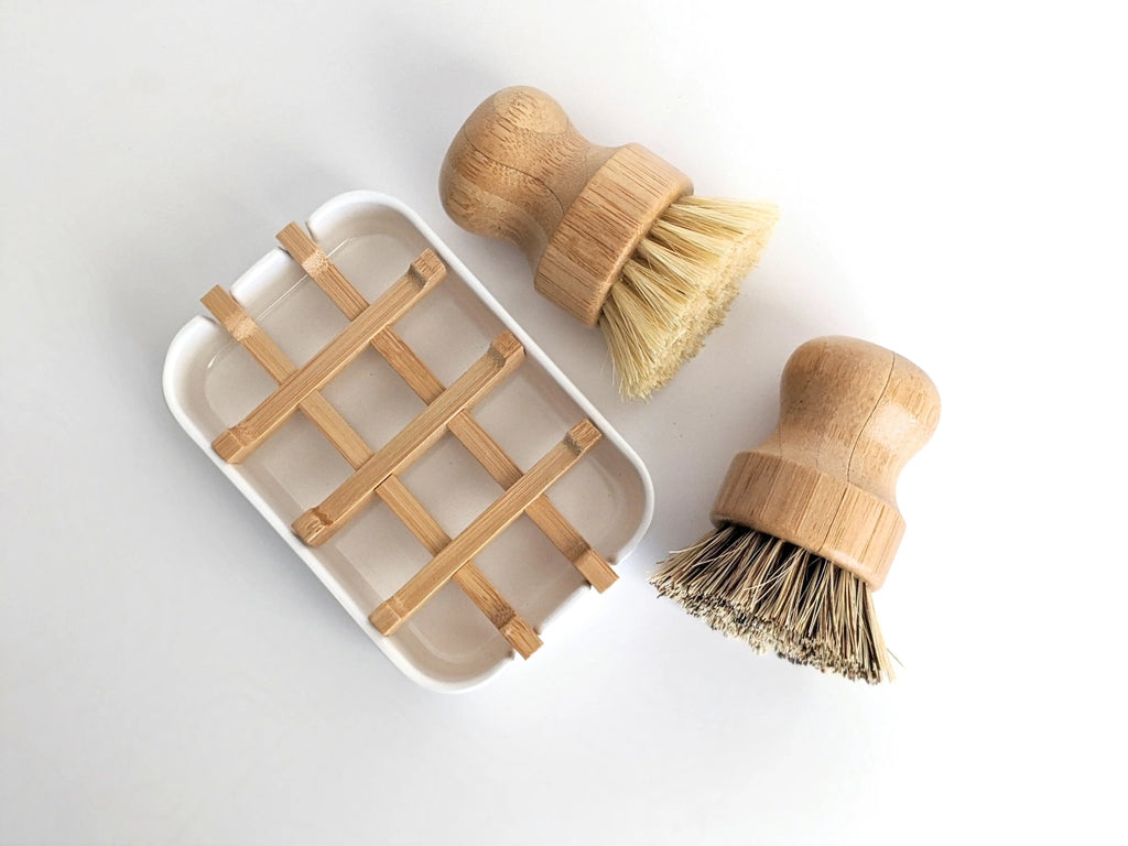 Mimorou Bamboo Handle Dish Brush Set, 8 Pieces, Ideal for Cleaning Dishes,  Pans, Pots, Lids, Sink, Stoves, Kitchen Utensils, Tabletops, Bathtub