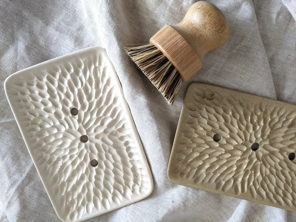 Carved Ceramic Soap Dish Brush