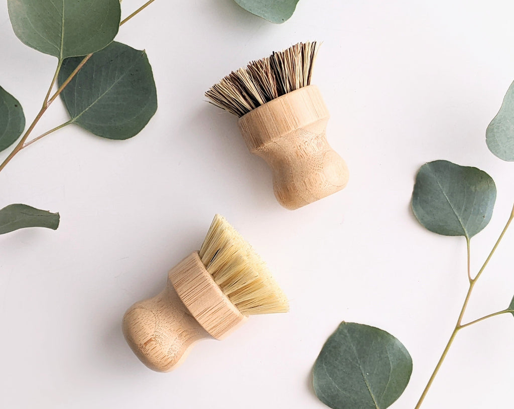 Palm Pot Brush Bamboo Round Mini Scrub Brush Natural Scrub Brush Wet  Cleaning Scrubber for Wash Dishes Pots Pans and Vegetables