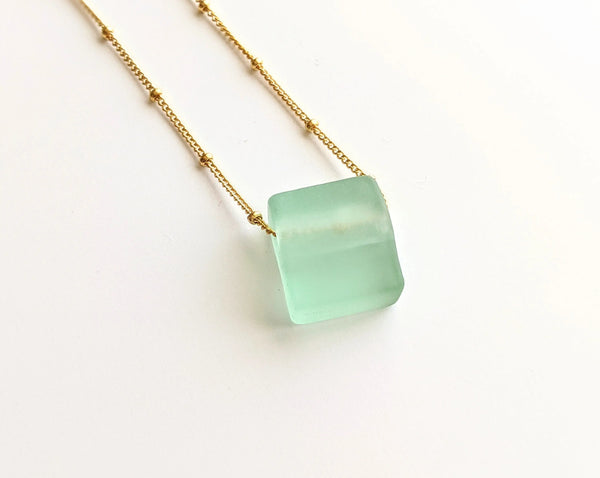 Smartglass Cube Gold Necklace - Antique Clear SMARTGLASS RECYCLED JEWELRY